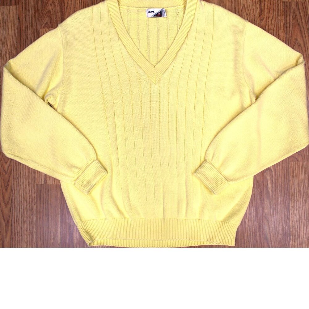 VTG WILSON TENNIS RIBBED SWEATER VEST 100% COTTON PALE YELLOW LARGE, L